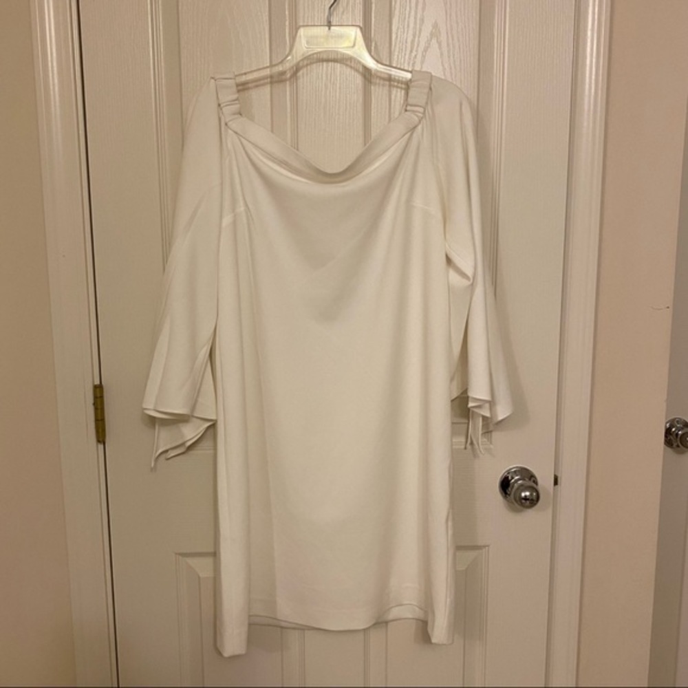 Tibi Structured Crepe Off-the-Shoulder Dress Ivory - Picture 4 of 12